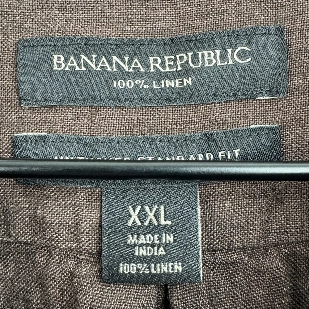 Banana Republic Linen Button Up Shirt Mens XXL Brown Untucked Fit Long Sleeve
